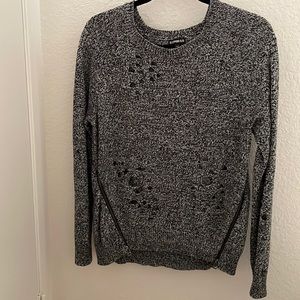 Black/white distressed pullover sweater